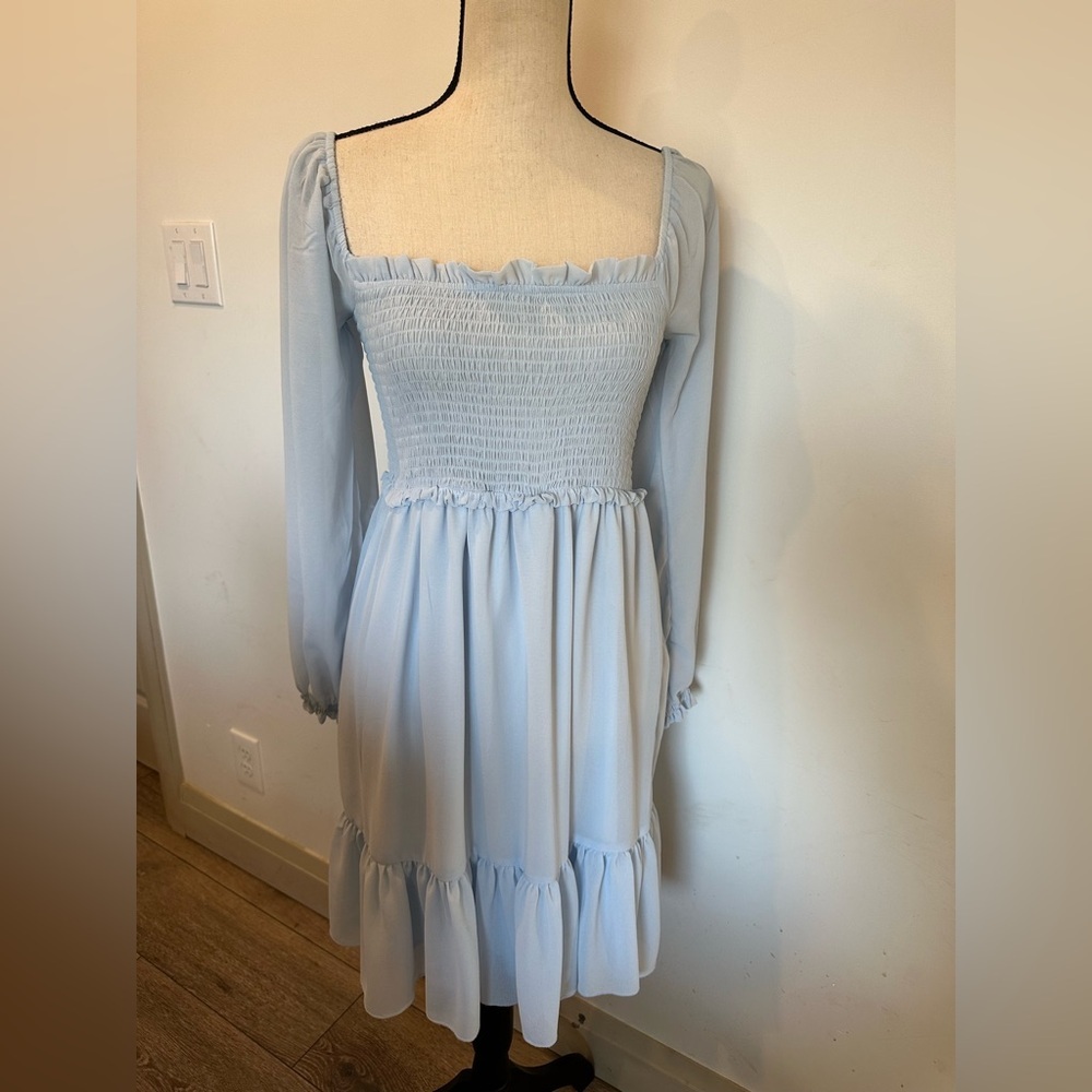 Ardene Elegant Light Blue Pastel Smocked Dress Chiffon Style S Mini